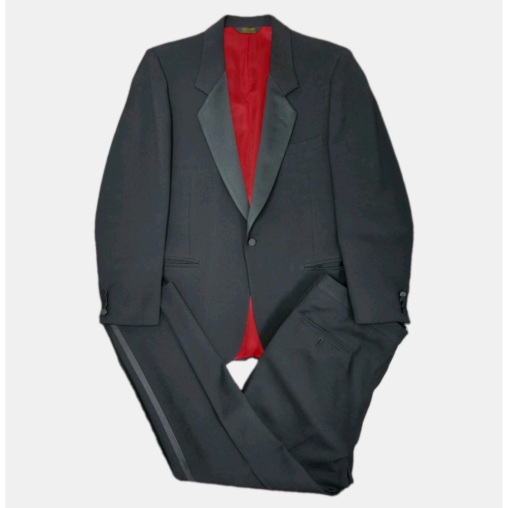 VTG USA 70s/80s Pierre Cardin Couture 2 Piece Tuxedo 42R Pants 36x30 Black Suit